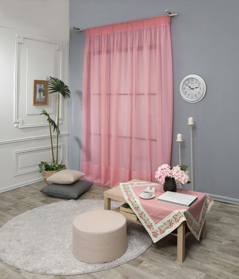 Κουρτίνα Έτοιμη Ραμμένη Bουάλ Γαλλίας Plein Jour Ροζ-21006-Softhome